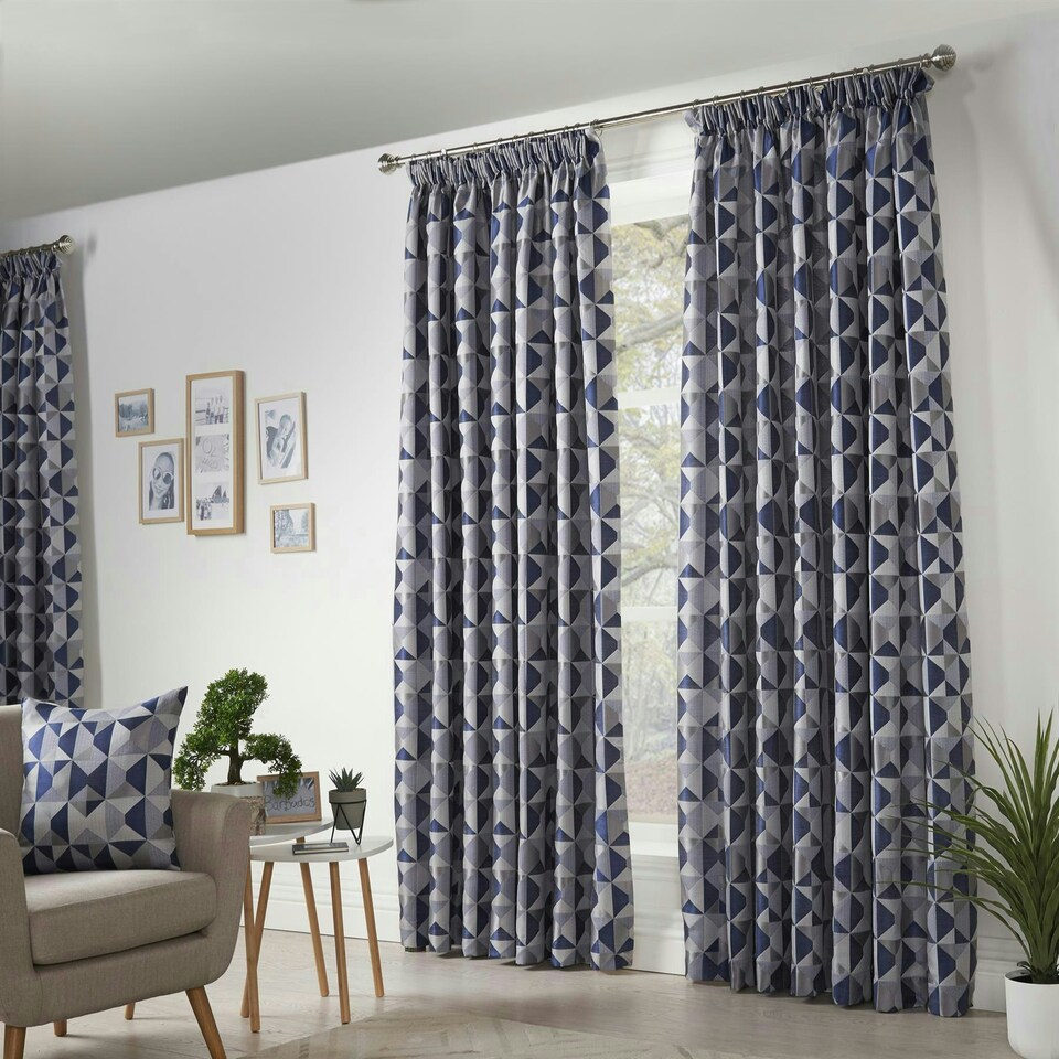 image 1 of Skandi Pencil Pleat Curtains - Navy - 229 cm x 274 cm