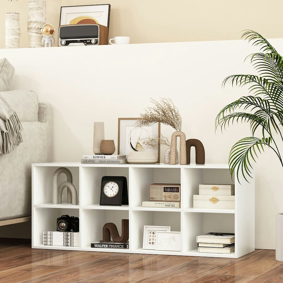 image 1 of COSTWAY 8 Grid Shoe Bench 2 in 1 Shoe Organizer Storage White White