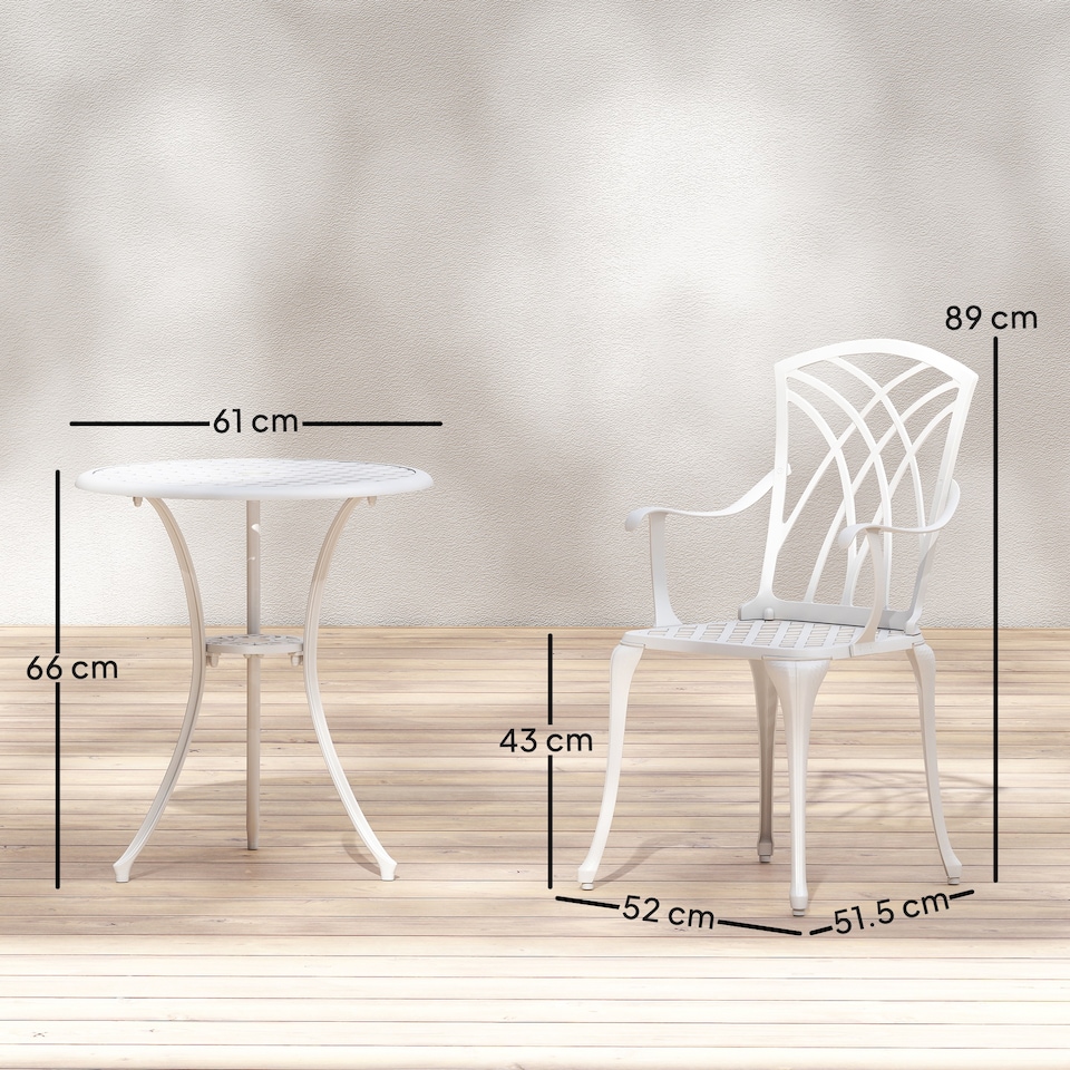 image 1 of Outsunny 3 PCs Garden Bistro Set Outdoor Garden Furniture Set w/ Umbrella Hole | White | White | Compact
