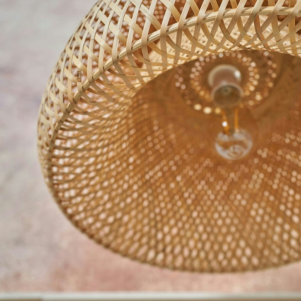 image 1 of ValueLights Perugia Modern Natural Bamboo Lattice Domed Ceiling Pendant/Floor Lamp Light Shade - LED Filament Bulbs In Warm White