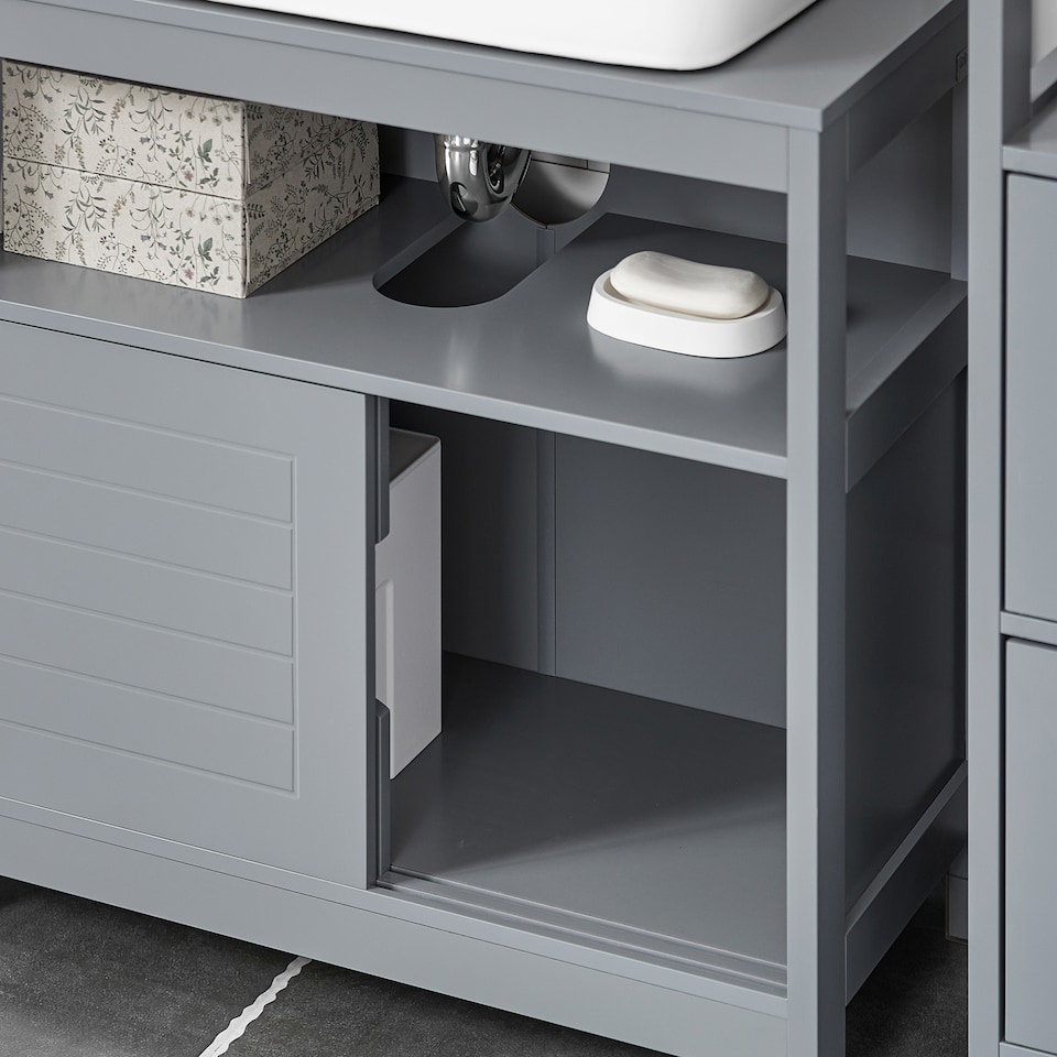 image 1 of SoBuy FRG128-SG,Under Sink Bathroom Cabinet with Double Sliding Doors | Grey | Grey | 1