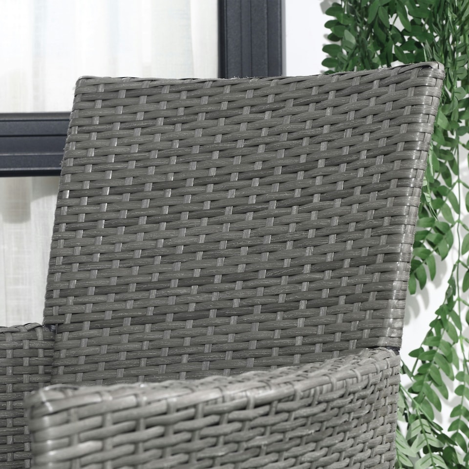 image 1 of Outsunny Rattan Bistro Set Garden Chair Table Patio Outdoor, Light Grey