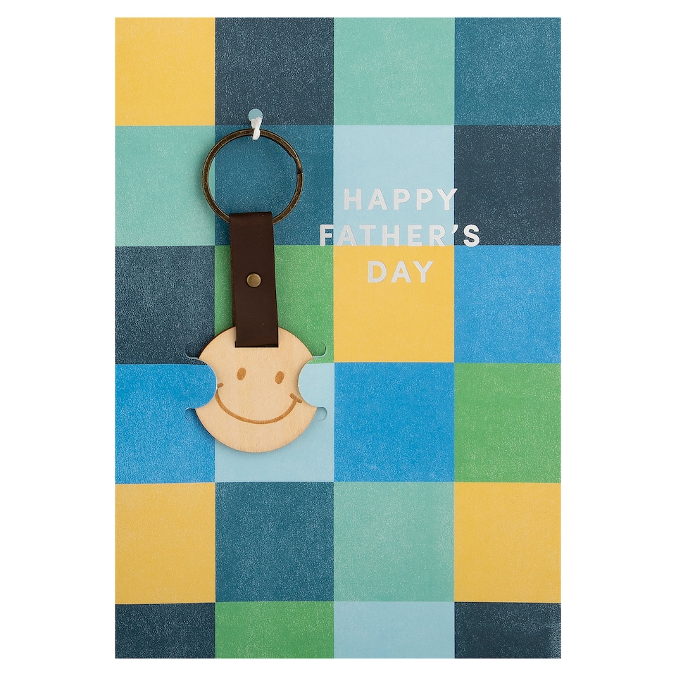 image 1 of Hallmark Father's Day Card - Smiley Face Wooden Keyring