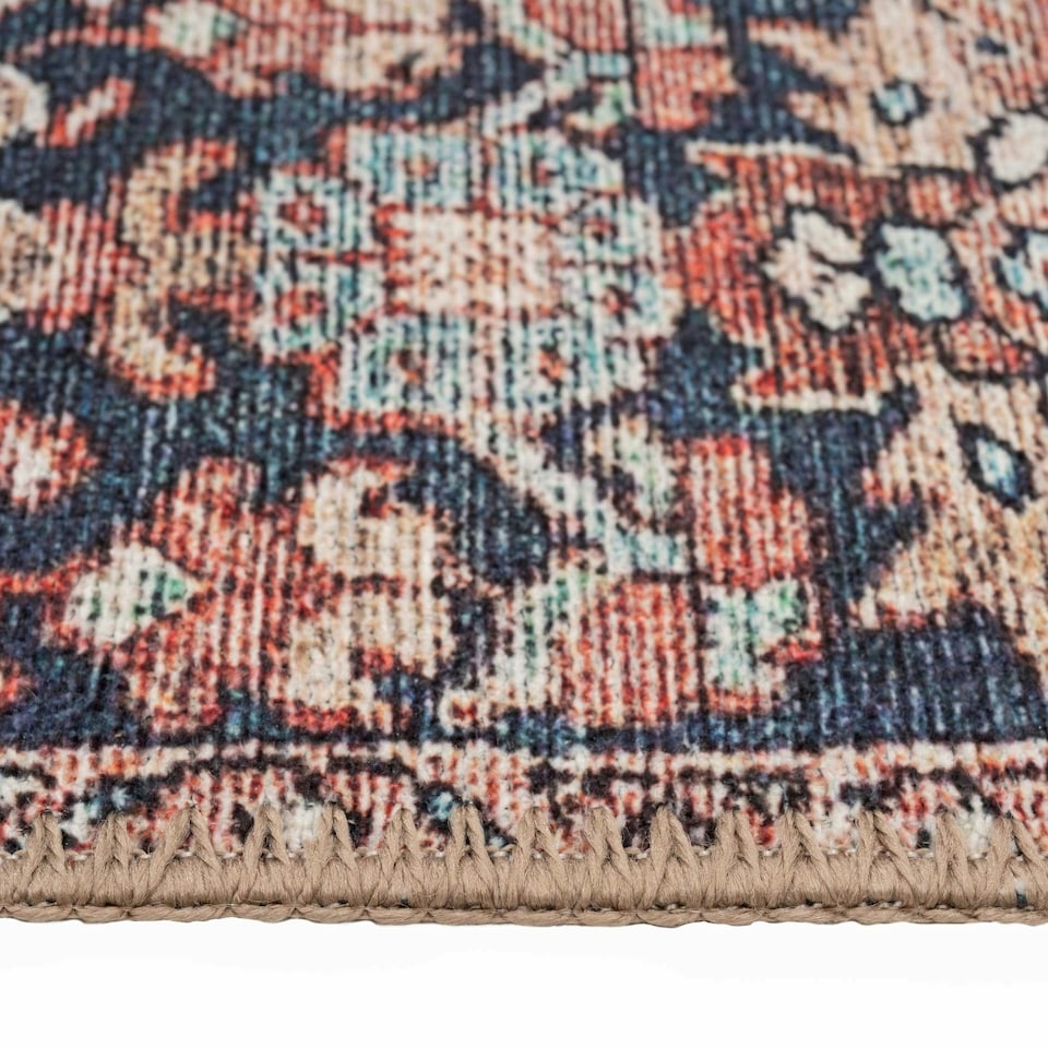 image 1 of KUKOON Red Distressed Persian Style Non Slip Washable Low Pile Runner Rug 80cm x 300cm Red