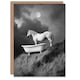 image 1 of Horse Bathtub Full Moon Cliff Surreal Black White Birthday Greeting Card