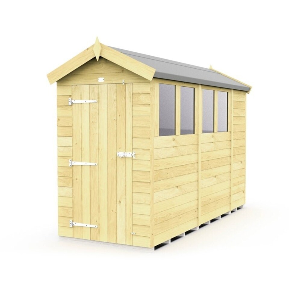 image 1 of 4 x 11 Feet Apex Shed - Single Door With Windows - Wood - L329 x W118 x H217 cm | Brown