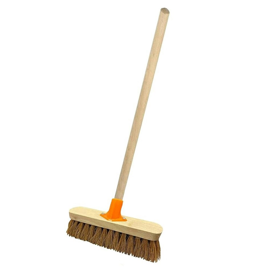 image 1 of 2 x 10" Indoor Outdoor Traditional Wooden Coco Yard Sweeping Brush With Handle & Support Bracket