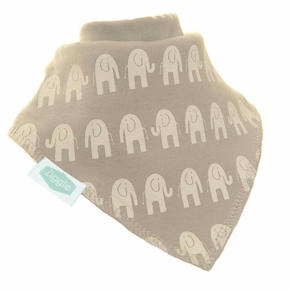Ziggle Baby Dribble Bib Elephants | Grey | White Elephants | One Size | 1