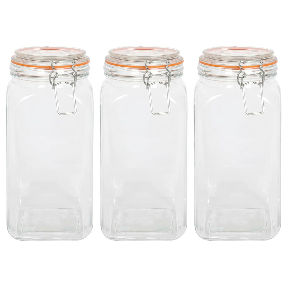 image 1 of Argon Tableware Square Glass Jars with Clip-Top Lids - 1.7L - Pack of 3