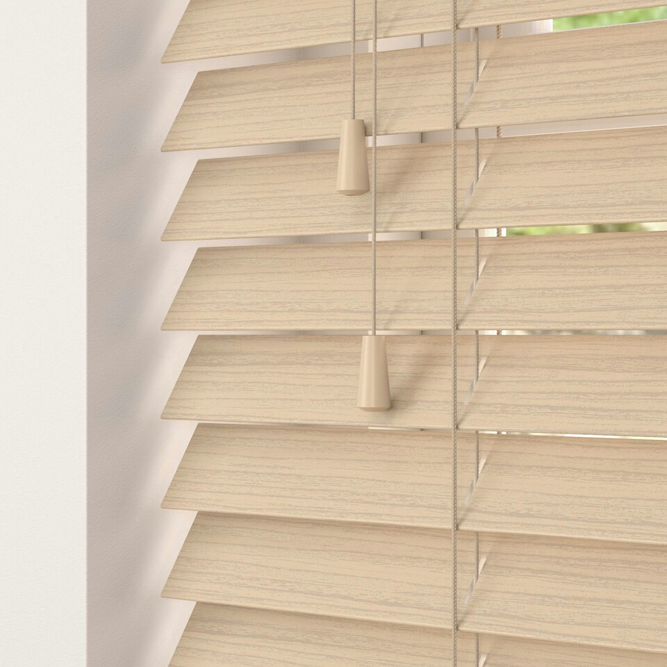 image 1 of 110cm Natural Oak Faux Wood Venetian Blinds with String (130cm Drop) Brown | Brown