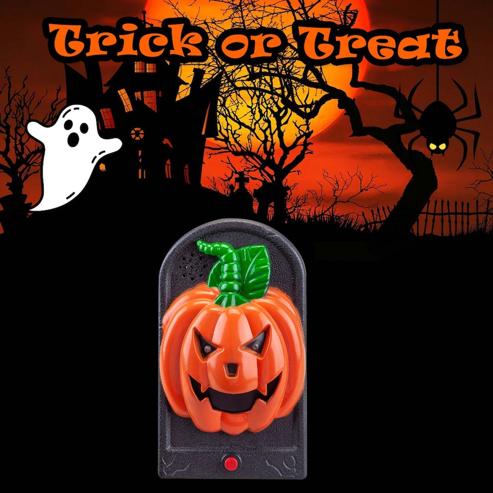 image 1 of vfm-estore Halloween Spooky Doorbell with Flashing LED Lights Trick or Treat