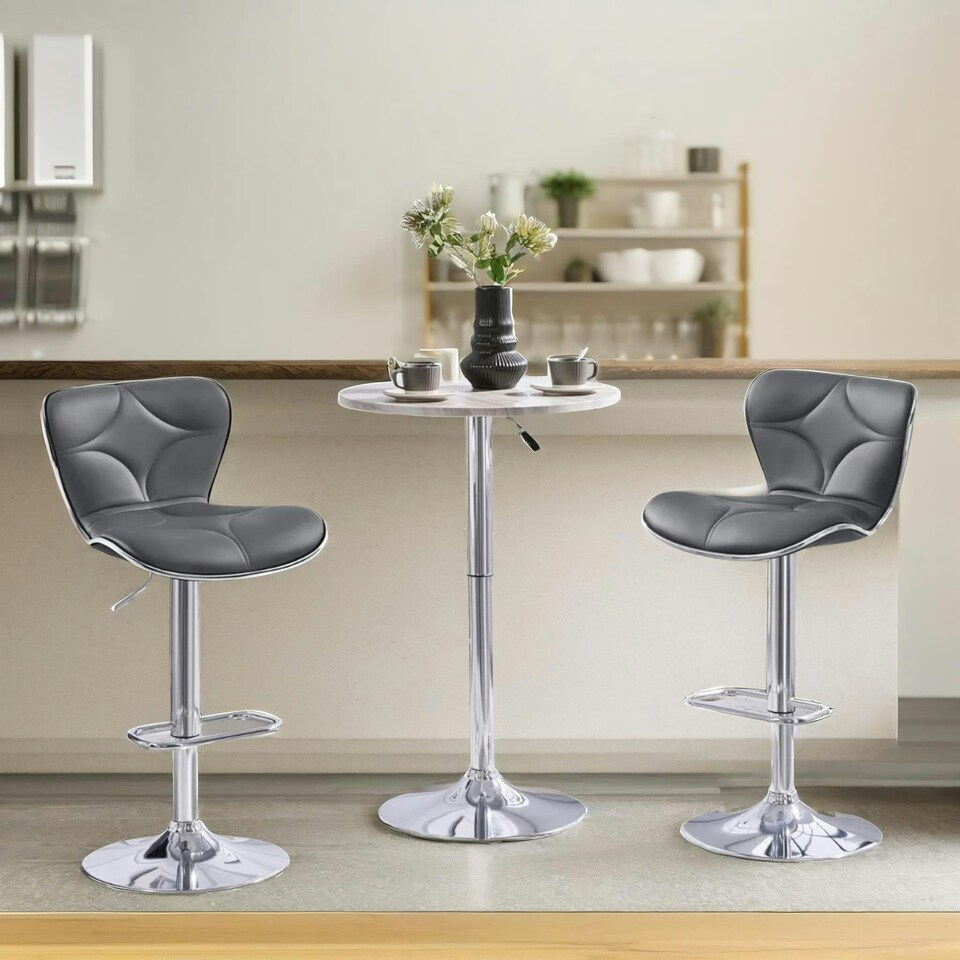 image 1 of Set Of 2 Height Adjustable 360 Swivel Barstools With Shell Backrest Dark Grey Grey