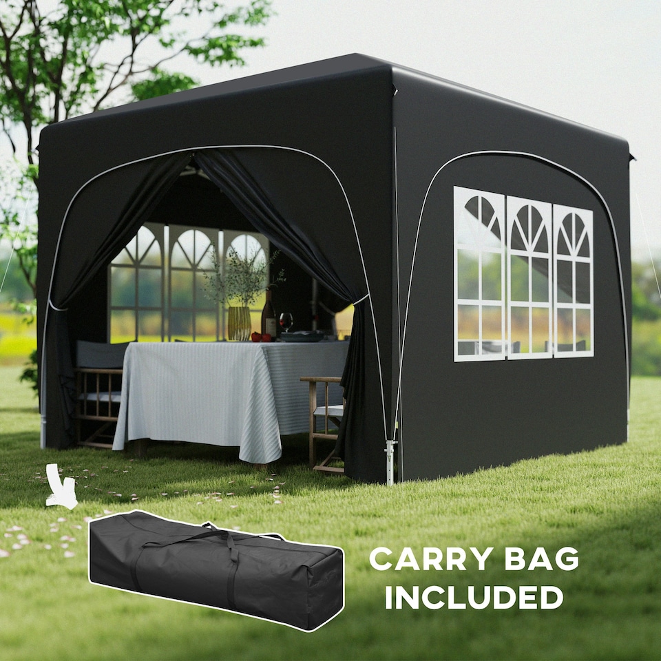 image 1 of Outsunny 3 x 3(m) UPF50+ Pop Up Gazebo with Sides and Carry Bag, Black