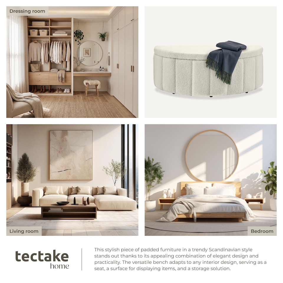image 1 of Moon upholstered bench with ample storage space, weight capacity 150 kg | Cream | bouclé cream | One Size | 1