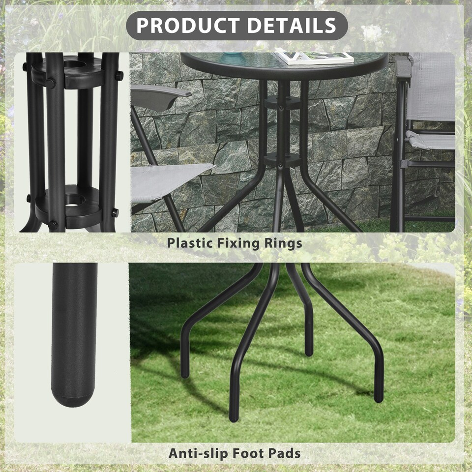 image 1 of Outsunny Outdoor Bistro Table Rounding Dining Tempered Glass Top Black φ60cm