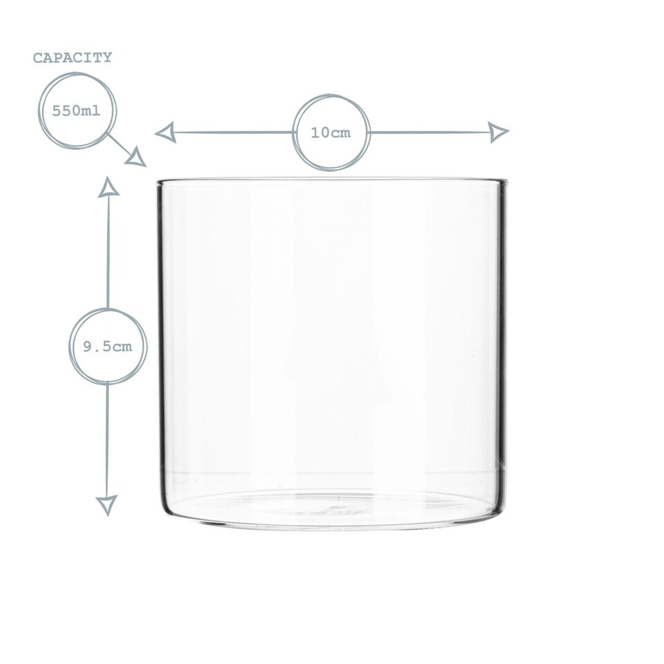 image 1 of Argon Tableware Glass Storage Jars - No Lid - 550ml - Kitchen Utensils Pot Bathroom Storage Open Container Glass Jar - Set of 6
