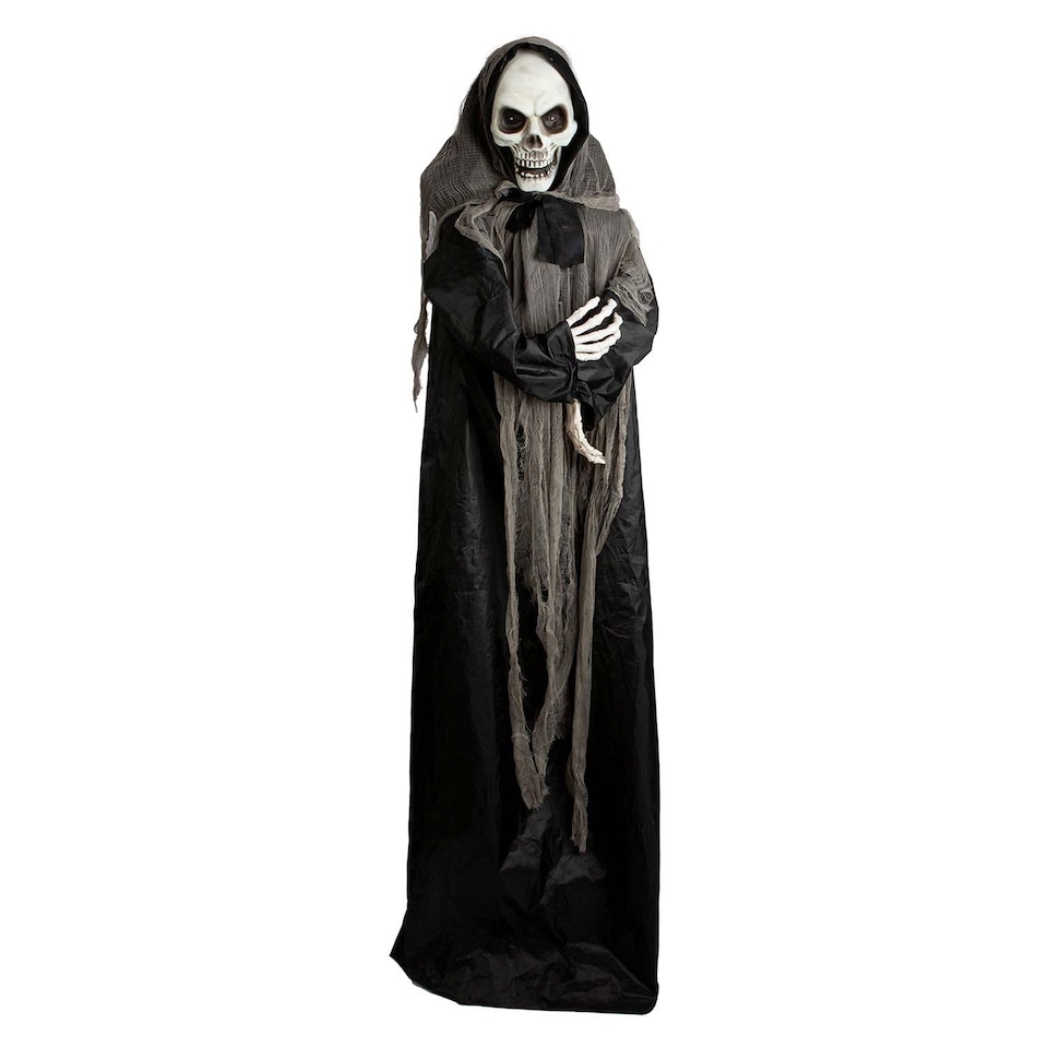 image 1 of PMS 72-inch Animated Skeleton Ghost Decoration - Black Halloween Prop