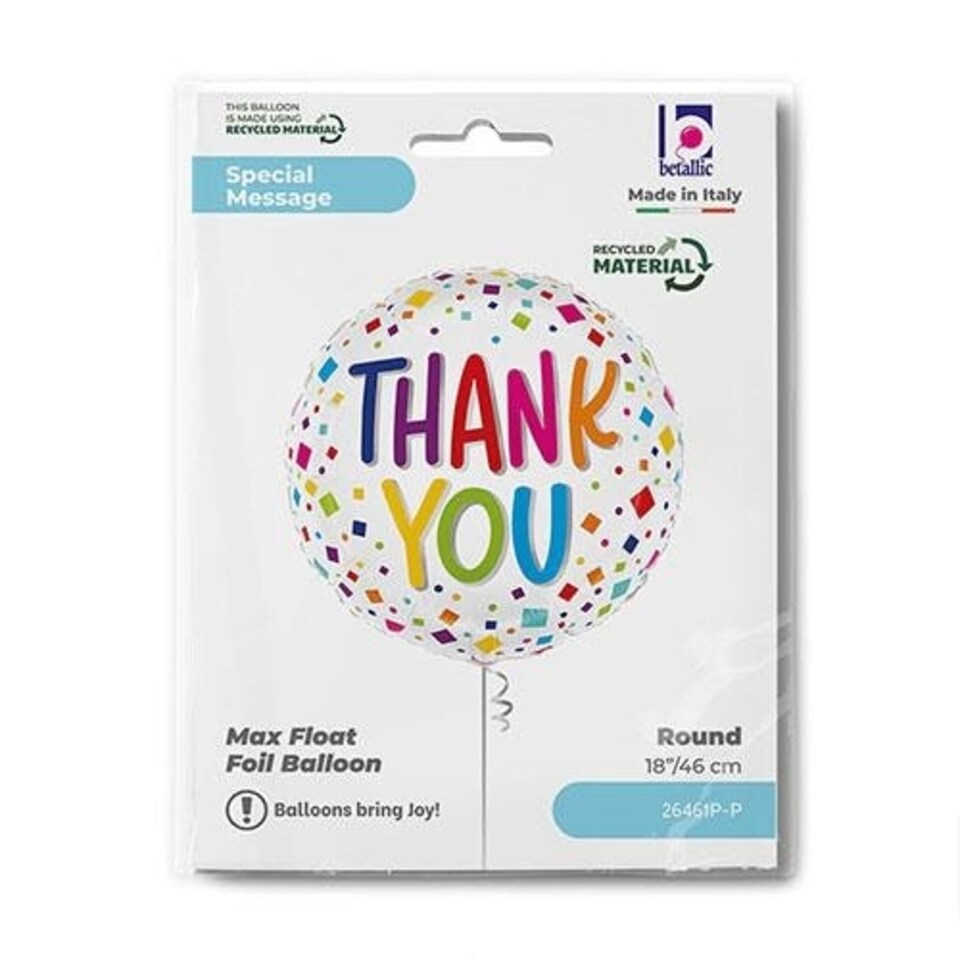 image 1 of Thank You Colourful Confetti Round Foil Helium Balloon 46cm / 18 in | White