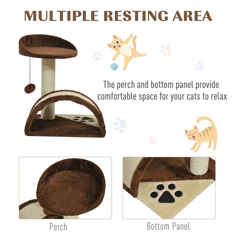 image 1 of PawHut Cat Tree Scratching Post Activity Centre Climber Hanging Ball Brown