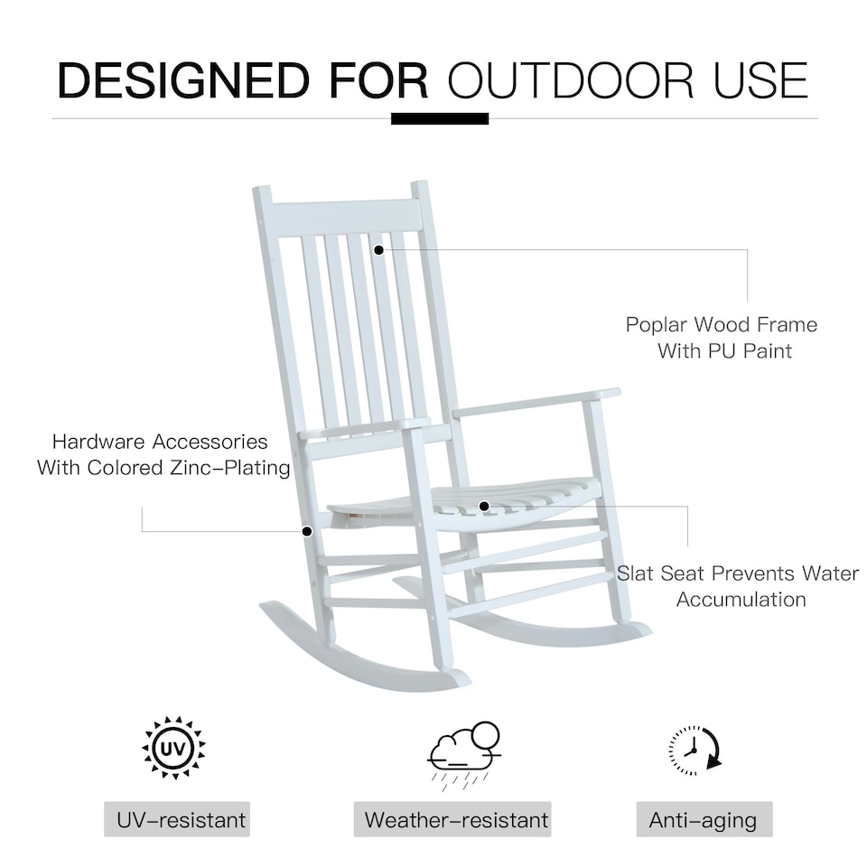 image 1 of Outsunny Garden Rocking Chair Outdoor Swing Rocker Armchair White