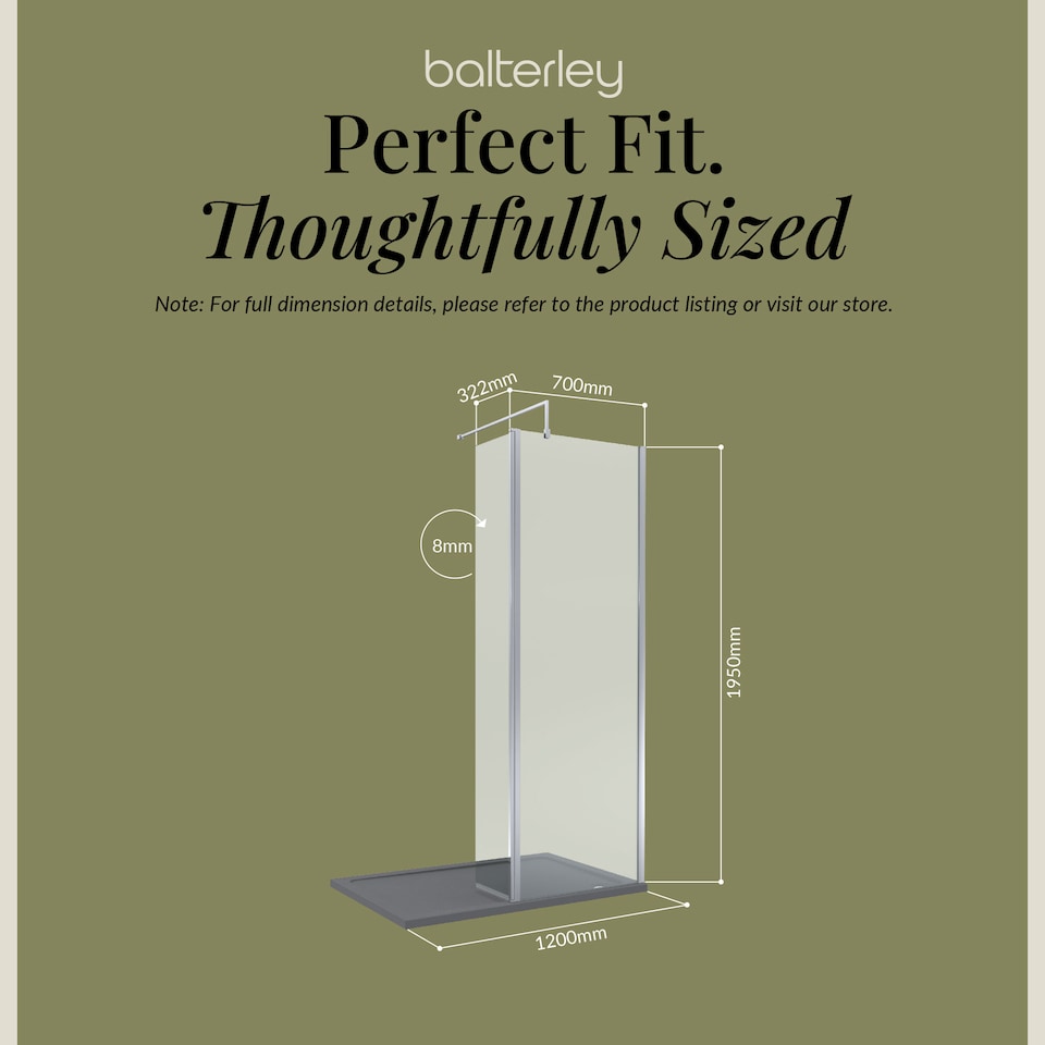 image 1 of 8mm Glass Wetroom Screen and Return Chrome and Grey Tray 1200 x 800mm | Silver | Chrome