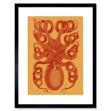 Vintage Octopus Orange Sea Life Design Bathroom 9x7" Black Framed Wall Art Print