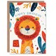image 1 of Cute Jungle Lion Bright Cartoon Drawing 3rd Year Child Kids Birthday Card