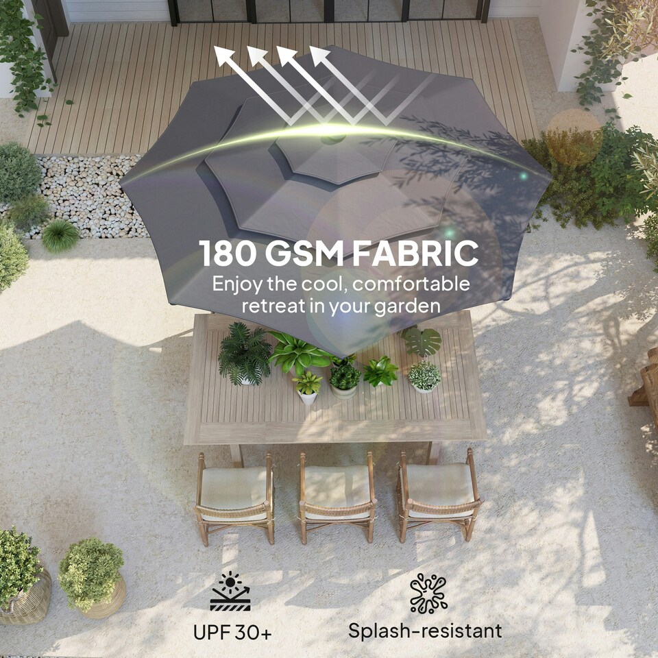 image 1 of Outsunny 3-Tier Garden Parasol w/ Solar LED Lights, Tilt, Crank Handle 
