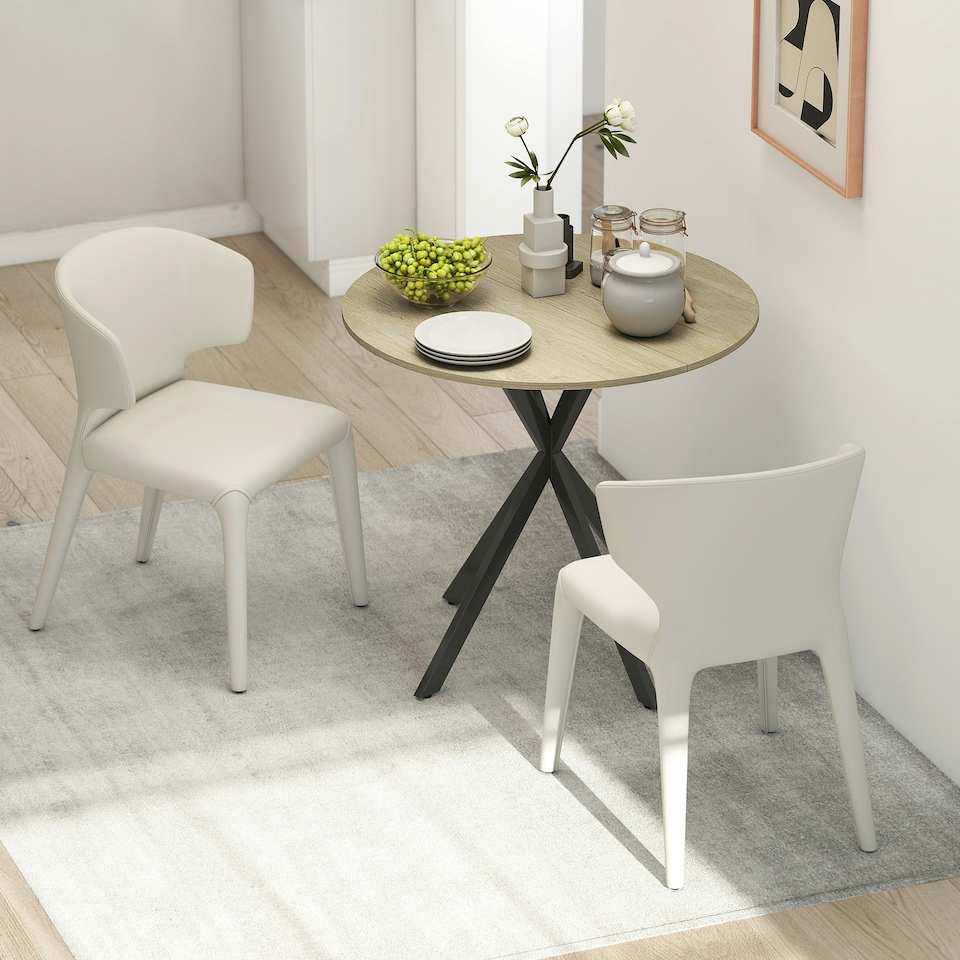 image 1 of HOMCOM 80cm Round Dining Table, Industrial Kitchen Table with Steel Legs Brown | Black