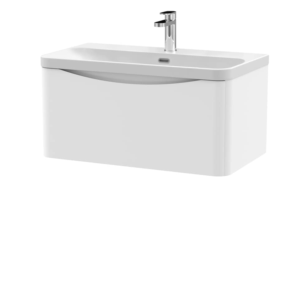 image 1 of Balterley Arch Modern Bathroom Wall Hung 1 Drawer Vanity Unit & Ceramic Basin | White | Satin White