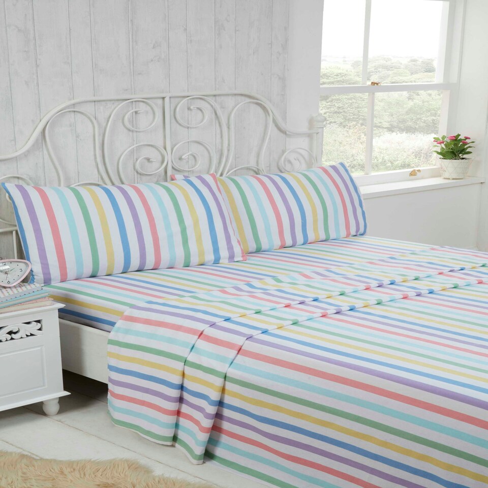 image 1 of Candy Stripe Pure Cotton Duvet Cover Sheet Set Multi | Super King