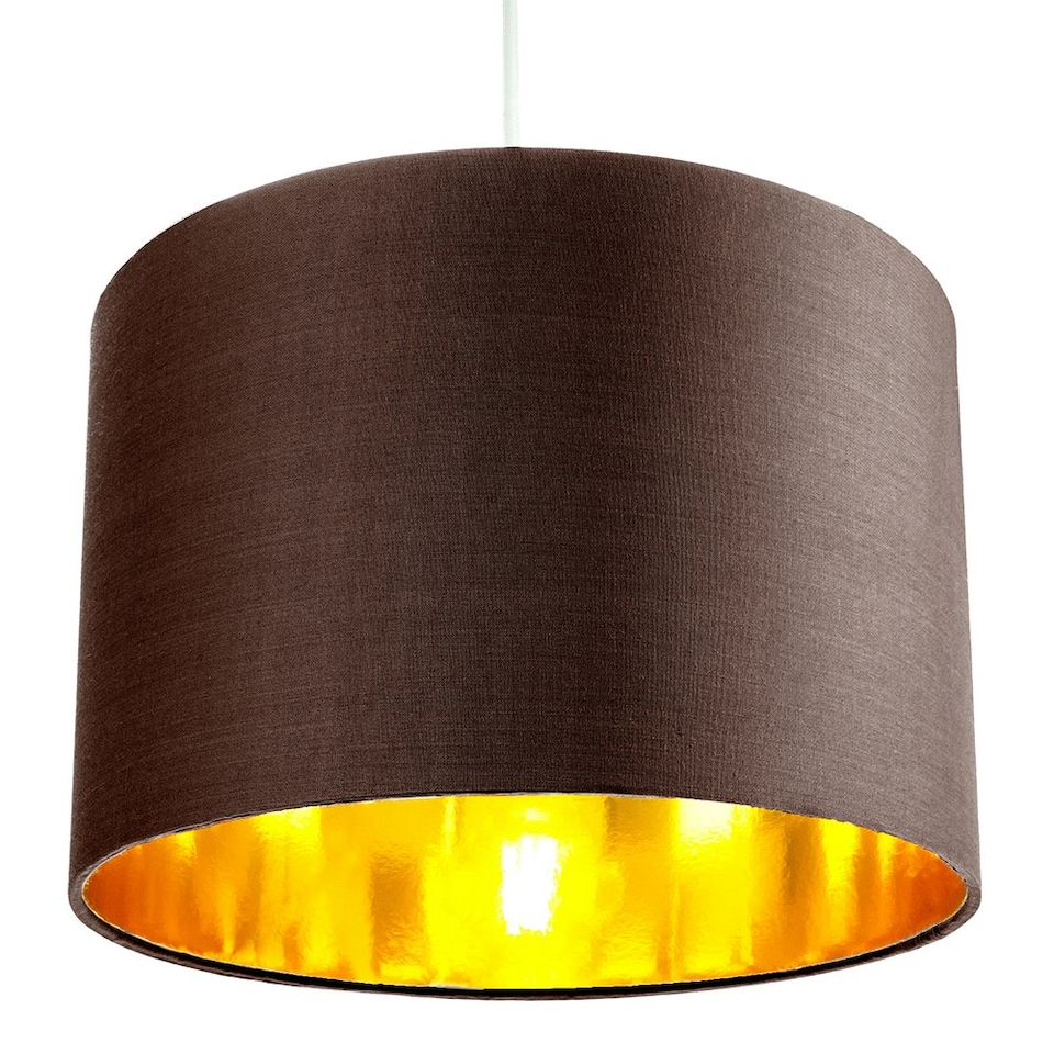 image 1 of Contemporary Brown Cotton 12" Table/Pendant Lamp Shade with Shiny Copper Inner