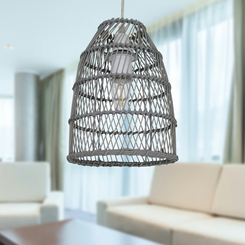 image 1 of Set of 2 Bamboo - Grey Bamboo Easy Fit Pendant Shades Grey