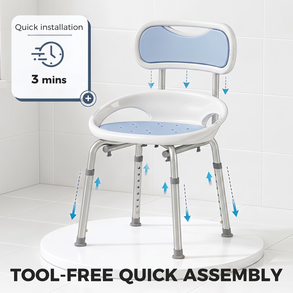 image 1 of HOMCOM Shower Chair with Back, Adjustable Height, Enclosed Side Support