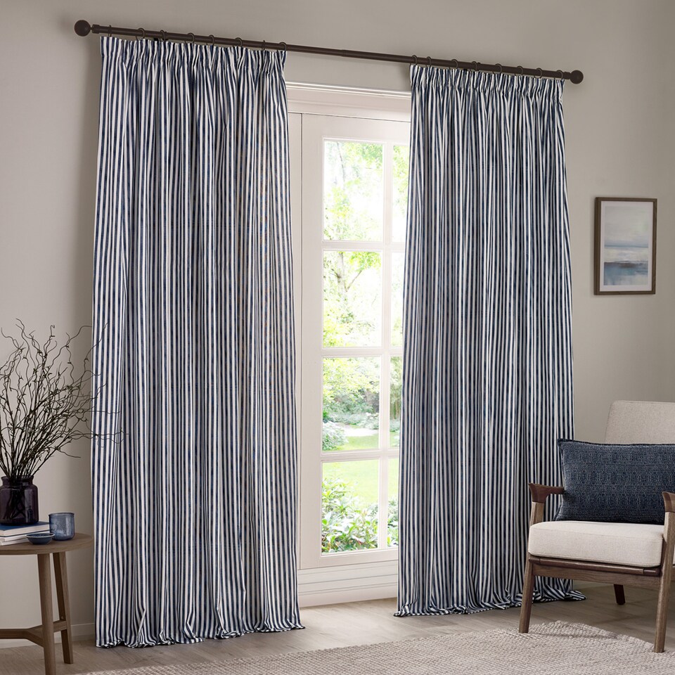 image 1 of Yard Hebden Cotton Blackout Pencil Pleat Curtain Pair, Navy, 117 x 183cm | Blue | Navy | One Size