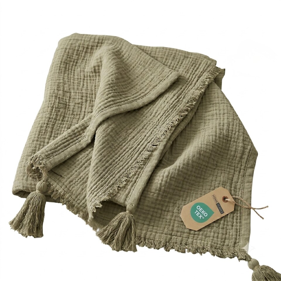 image 1 of Homescapes Pure Handmade Cotton Muslin Bed Throw Blanket - 127 x 180 cm