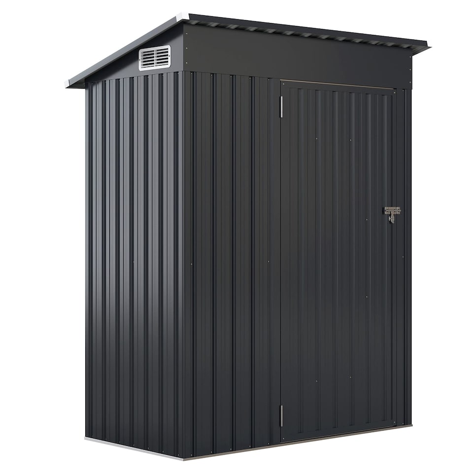 image 1 of COSTWAY All-Weather Storage Shed Utility Tool House w/Top Sloping Design-Grey
