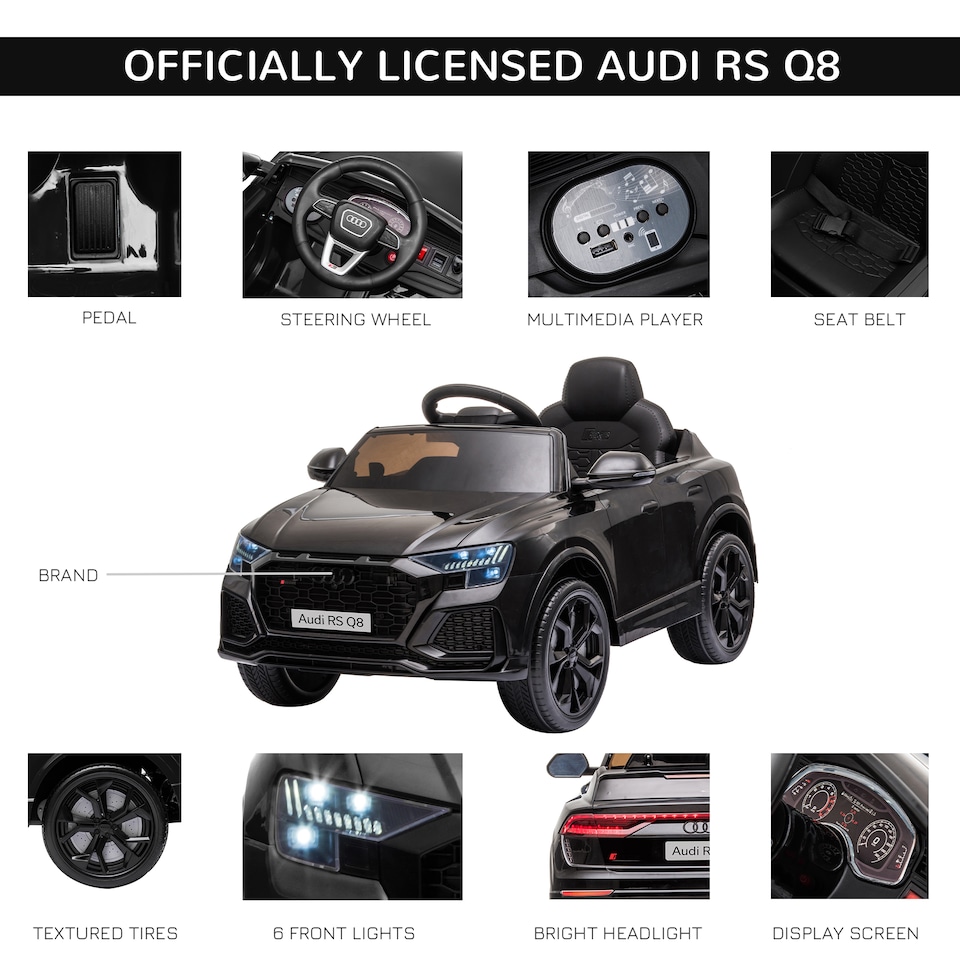 image 1 of HOMCOM Audi RS Q8 Licensed Electric Car for Kids, 6V Kids' Electric Ride on with Remote Control, 7Ah Big Battery, Lights Bluetooth, Music USB, for 3-5 Years Old, Black