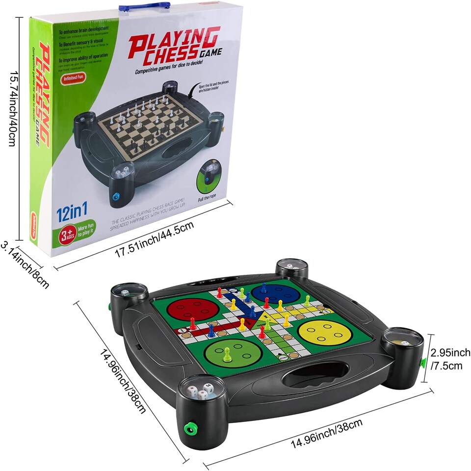 image 1 of 12-in-1 Family Board Game Set – Chess, Draughts, Ladders, Flying Chess & More | Educational Toy | Christmas Gift