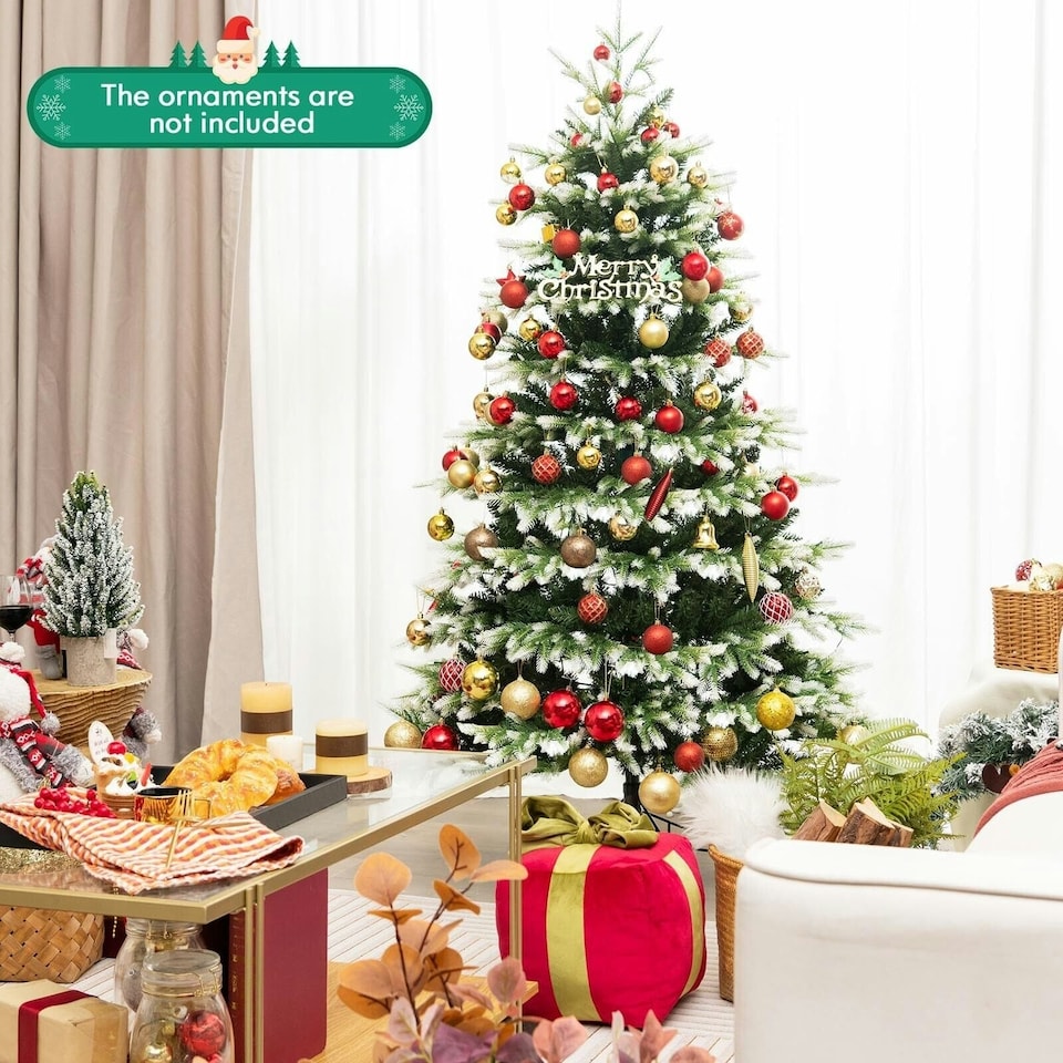 image 1 of COSTWAY 6FT Pre-Lit Artificial Christmas Tree with 350 LED Lights | Green | 6ft