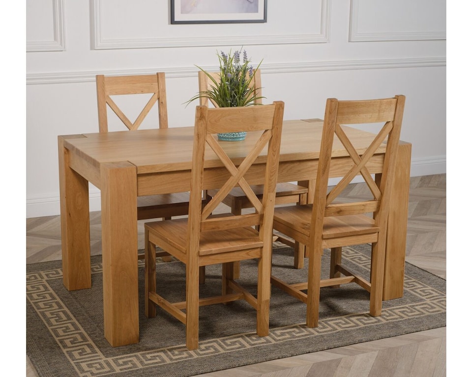 image 1 of Kuba 150 x 85 cm Chunky Medium Oak Dining Table and 4 Berkeley Chairs | Brown | Brown