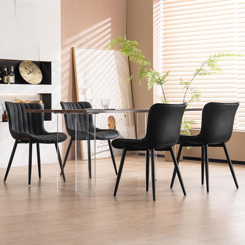image 1 of Dining Chairs Set of 2 Leather with Sturdy Metal Legs for Home, Office, and Cafe