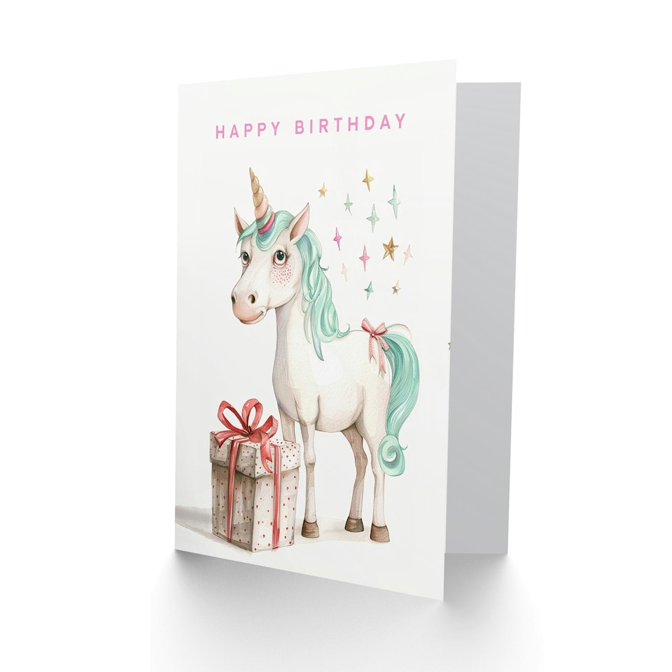 image 1 of Unicorn Stars Present Fun Kids Child Birthday Card