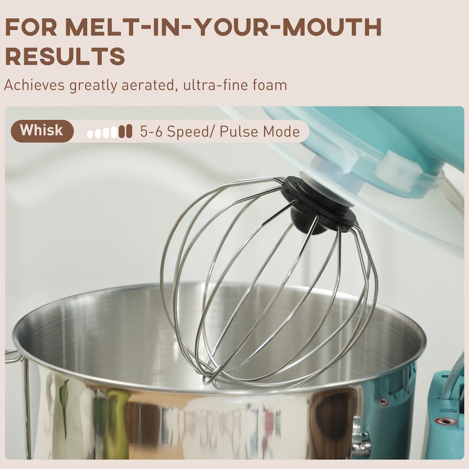 image 1 of HOMCOM Stand Mixer, 4.5L Food Mixer for Baking, 6 Speeds and Pulse Setting, 1300W Cake Electric Whisk with Dough Hook, Whisk, Stainless Steel Bowl, Splash Guard, Beater, Blue