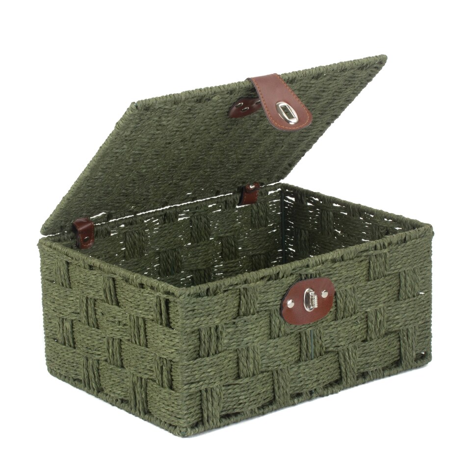 image 1 of Medium Forest Green Woven Paper Rope Hamper | Green | Green