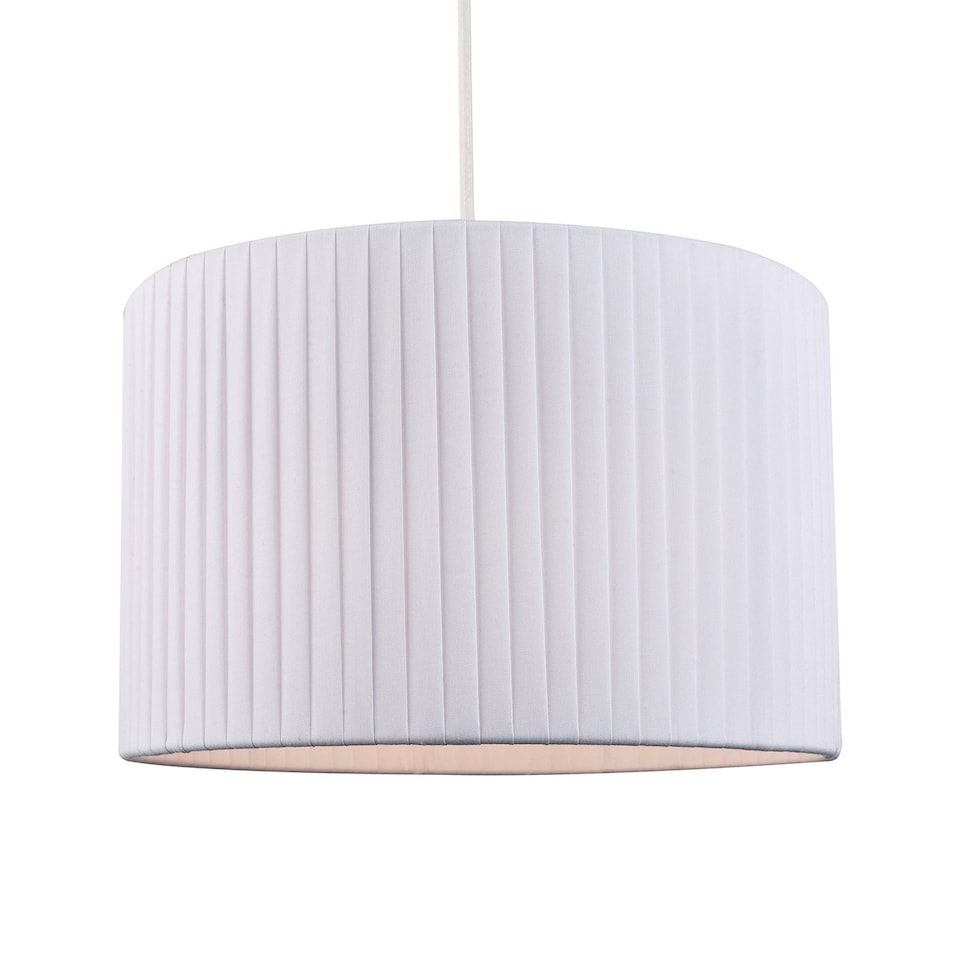 image 1 of Contemporary Designer Double Pleated White Cotton Fabric 12" Drum Lamp Shade White