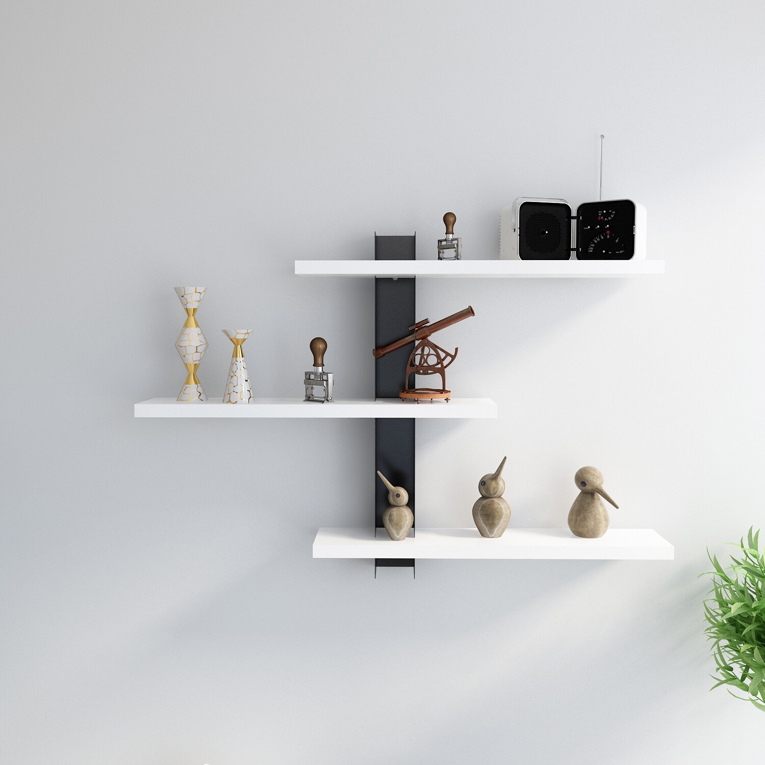 Decorotika Mita Wall Shelf 3-tier Metal Frame Multi White and Black
