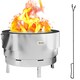 image 1 of Outsunny Round Fire Pit with Grill Net, Stainless Steel Firepit, Silver