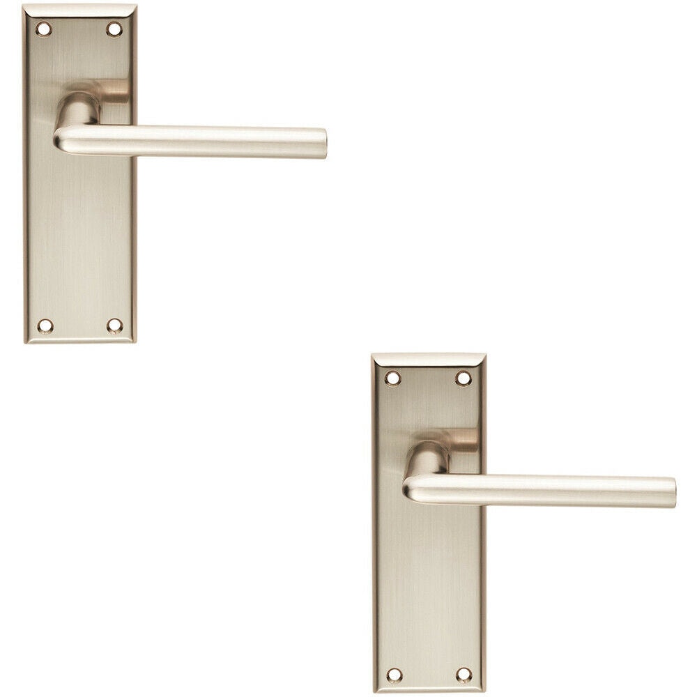 Loops 2x PAIR Rounded Lever on Latch Backplate Door Handle 150 x 50mm Satin Nickel in Metallics