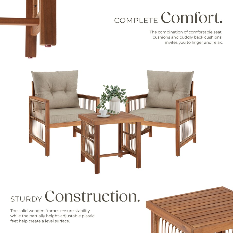 image 1 of Garden Furniture Eivissa with 2 Chairs, Side Table and Cushions in Elegant Rope Design